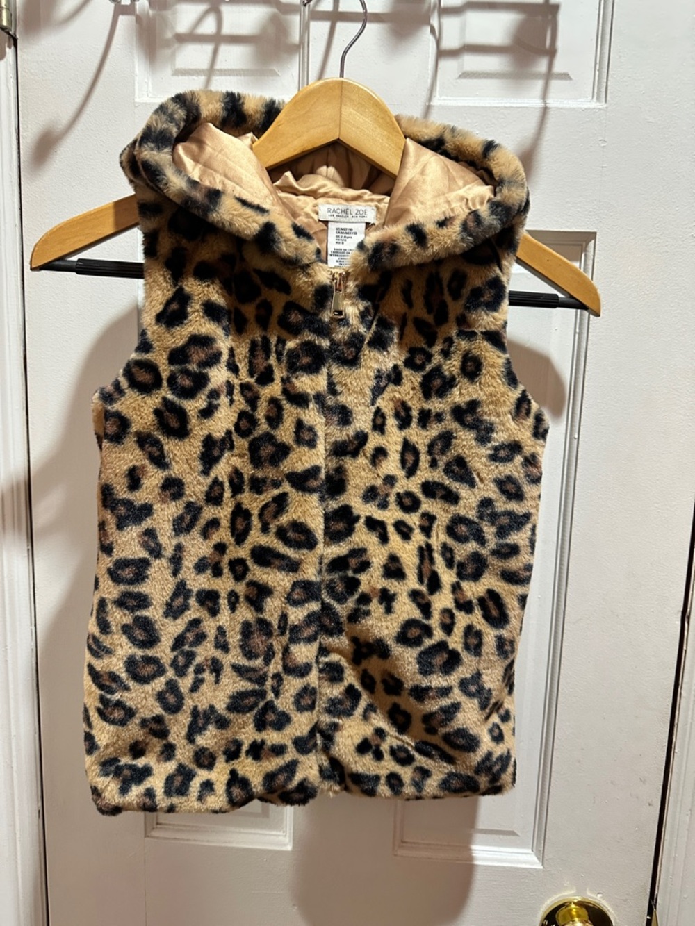 Rachel Zoe Leopard Print Faux Fur Hooded Vest in Tan & Black